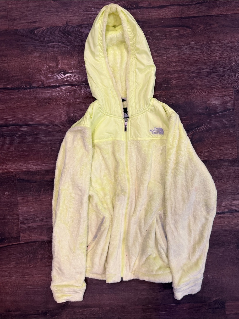 The North Face women’s Neon Yellow Hooded Fleece Zip Jacket